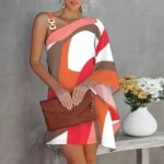 One Shoulder Floral Print Asymmetrical Mini Dress Women Batwing Sleeve Loose