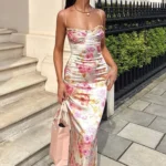 Suninheart Summer Spaghetti Strap Floral Print Party Dresses Elegant