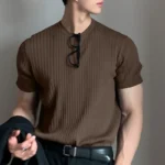 Summer Men's Clothing Light Luxury T Shirt Leisure Long Sleeve O Neck Drapped Solid Color Loose Basic Shirt Popular Knitwear - Image 3