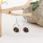 CSJA Natural Stone Dangle Earrings for Women Cabochon Bead Pendant Pink Quartz Crystal Drop Earring Accessorise Jewelry H354 - Image 3