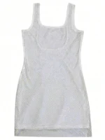 Fashionable Rhinestone Solid Color Backless Spaghetti Strap Sexy Sleeveless Dress, - Image 4