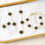 3Pcs 18k Gold-Plated Five-Leaf Flower Necklace Earrings Bracelet