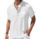Men's Cotton and Linen Shirts Short-Sleeved T-shirt Henry Collar - Image 4
