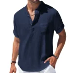 Men's Cotton and Linen Shirts Short-Sleeved T-shirt Henry Collar