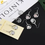 CSJA Natural Stone Dangle Earrings for Women Cabochon Bead Pendant Pink Quartz Crystal Drop Earring Accessorise Jewelry H354 - Image 4