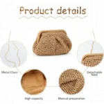 Straw Purse For Women Cloud Dumpling Pouch Straw Crossbody - Image 6