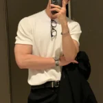 Summer Men's Clothing Light Luxury T Shirt Leisure Long Sleeve O Neck Drapped Solid Color Loose Basic Shirt Popular Knitwear - Image 4
