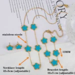 3Pcs 18k Gold-Plated Five-Leaf Flower Necklace Earrings Bracelet - Image 4