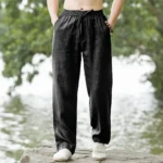 Men's Beach Pants Joggers Streetwear Cotton Linen Sweatpants Casual Pants - Image 2