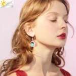 CSJA Natural Stone Dangle Earrings for Women Cabochon Bead Pendant Pink Quartz Crystal Drop Earring Accessorise Jewelry H354 - Image 5