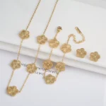 3Pcs 18k Gold-Plated Five-Leaf Flower Necklace Earrings Bracelet - Image 2