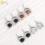 CSJA Natural Stone Dangle Earrings for Women Cabochon Bead Pendant Pink Quartz Crystal Drop Earring Accessorise Jewelry H354 - Image 2