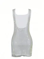 Fashionable Rhinestone Solid Color Backless Spaghetti Strap Sexy Sleeveless Dress, - Image 2