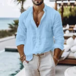Cotton Linen Shirt for Men Summer Beach Style Solid Color - Image 2