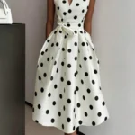 Women's V-Neck Sleeveless Polka Dot Wrap Dress with Waist Tie