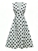 Women's V-Neck Sleeveless Polka Dot Wrap Dress with Waist Tie - Image 6