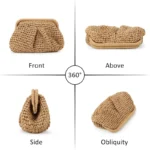 Straw Purse For Women Cloud Dumpling Pouch Straw Crossbody - Image 3