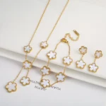 3Pcs 18k Gold-Plated Five-Leaf Flower Necklace Earrings Bracelet - Image 3