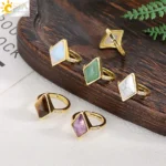 Natural Stone Ring for Men Women Faceted Crystal Healing Tiger Eye Pink Quartz Luxury Gold Color Rings Jewelry Accessorise H546 - Image 5